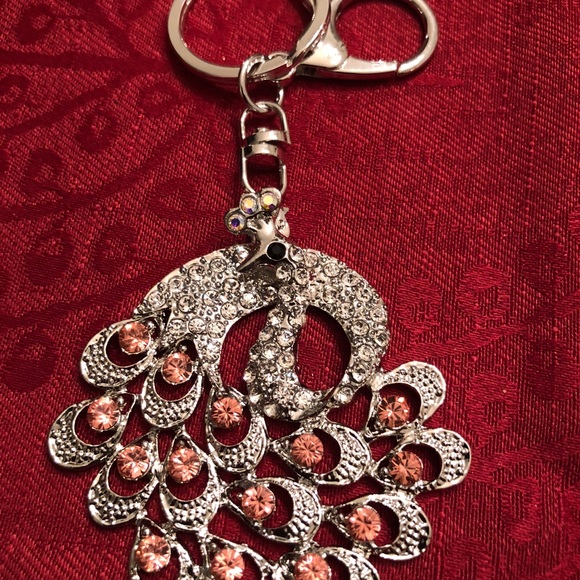 Pink & Silver Crystal Peacock Pendant - Picture 2 of 2